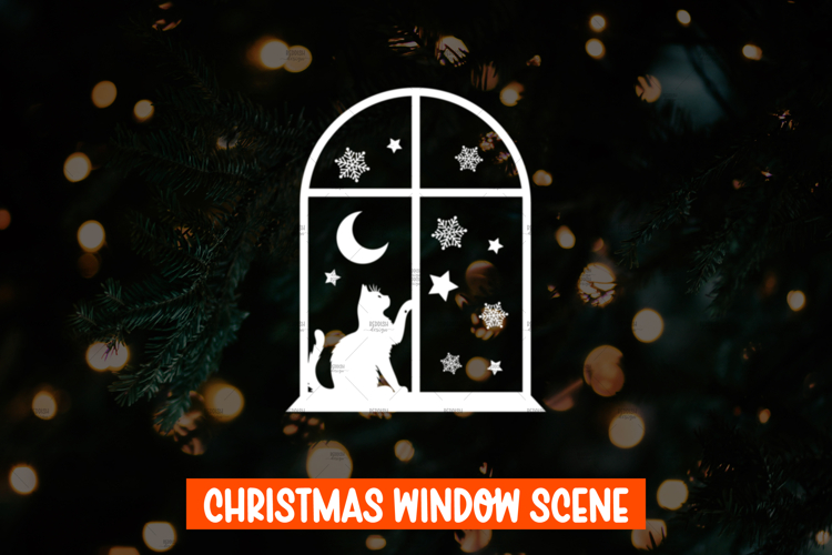 Christmas Cat Window decal SVG, Christmas Window Display SVG