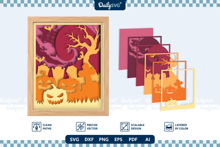 3D SVG Halloween Layered Papercut Shadow Box