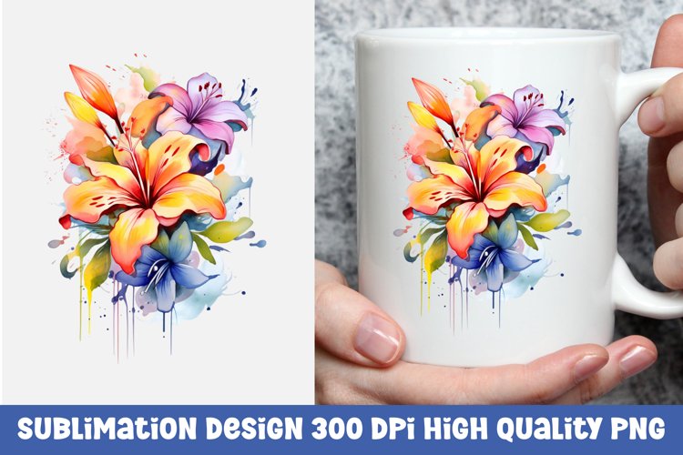 Watercolor floral mug sublimation design
