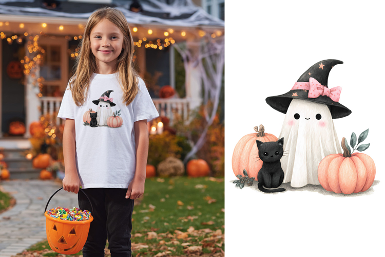 Cute Halloween Ghost and Cat Clipart