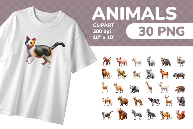 Animals PNG Clipart Set 25 Items for Sublimation & Print