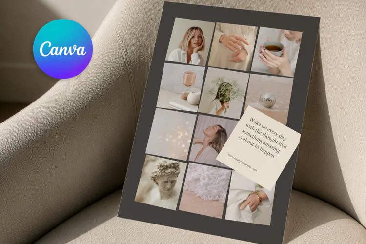 Dark Accent Grid Stacked Photo Collage | Editable Canva