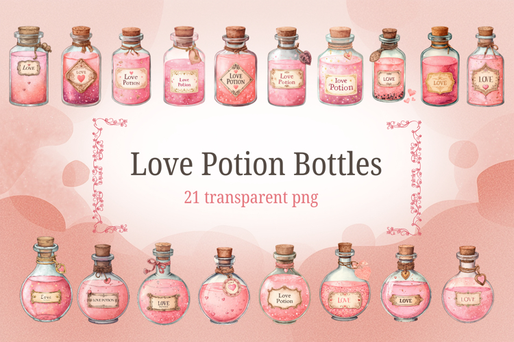 Watercolor Love Potion Bottles Clipart