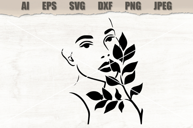 Stencil Minimalist Woman Face Botanical
