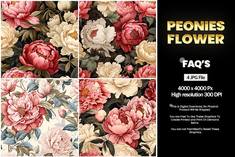 Peonies Flower Square Coaster - 04 Variations
