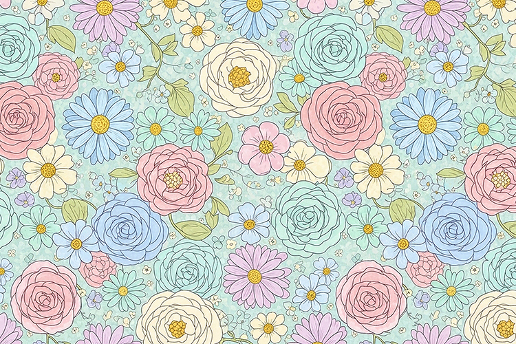 Floral pattern a variety of flowers in pastel shades