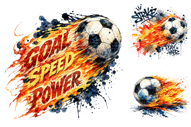 Flaming Soccer Ball PNG Bundle, Boys Sports Clipart