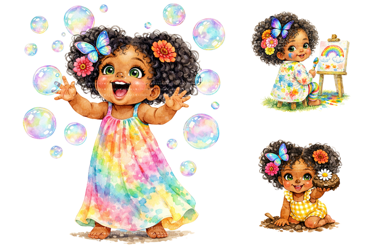 African American Baby Girl Clipart Bundle