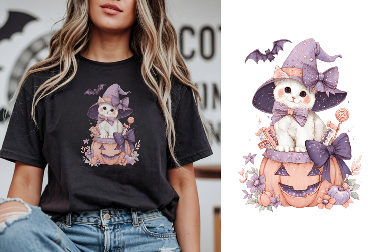 Cute Halloween Cat with Hat Clipart