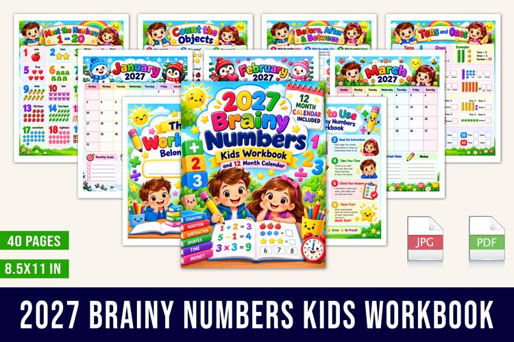 2027 Brainy Numbers Kids Workbook example image 1