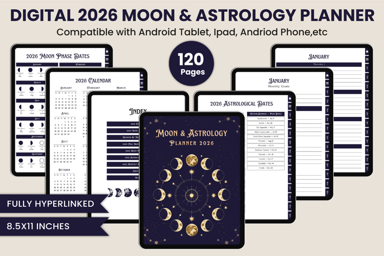 2026 Digital Moon & Astrology Planner Canva Template