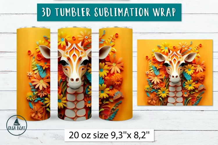 3d giraffe tumbler wrap | Sublimation tumbler wrap animal