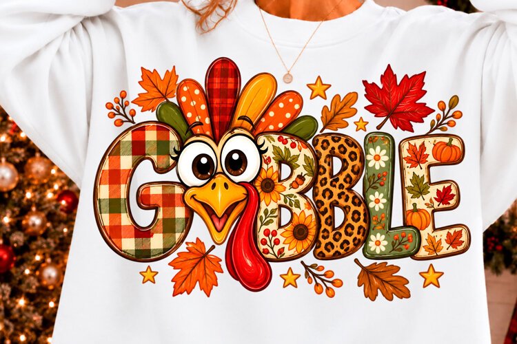 Cute Gobble Turkey Thanksgiving Sublimation PNG example image 1