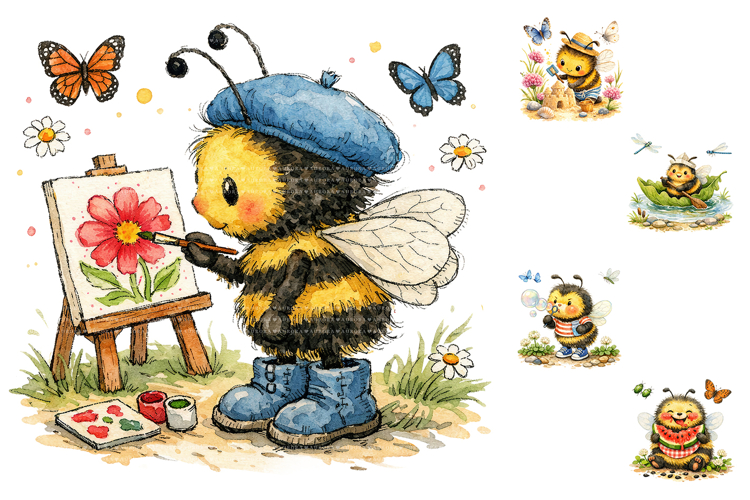 Spring Watercolor Bumblebee Clipart