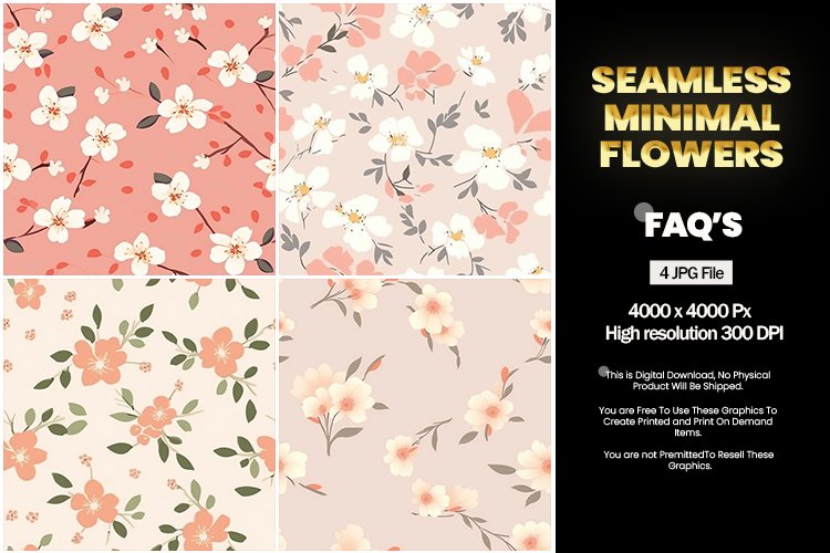 Seamless minimal flowers Square Coaster - 04 Variations