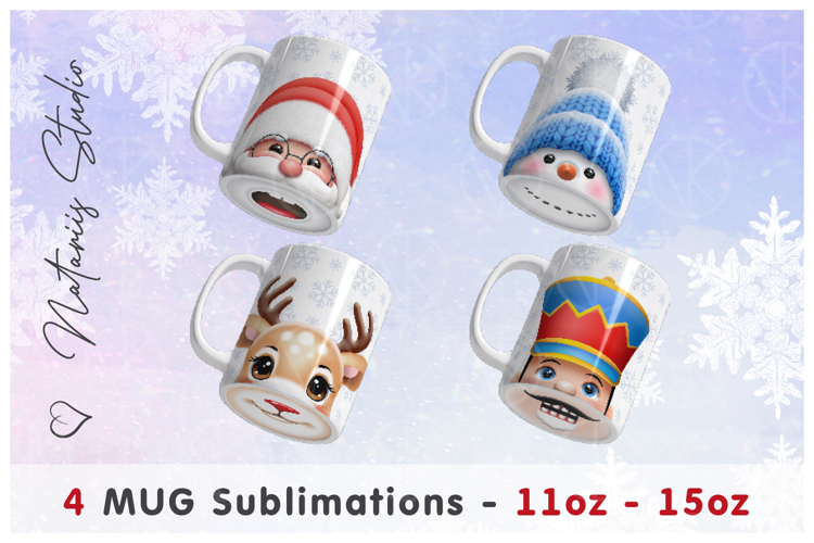 4 Funny Christmas Mug Designs. 11oz-15oz Mouth Bottom Mug.
