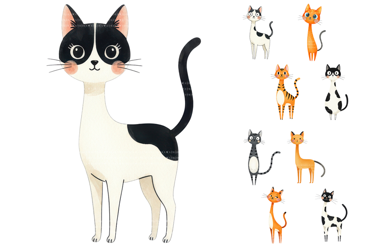 Whimsical Cat Clipart Bundle
