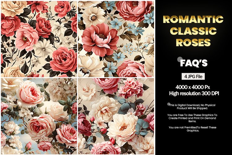 Romantic Classic Roses Square Coaster - 04 Variations