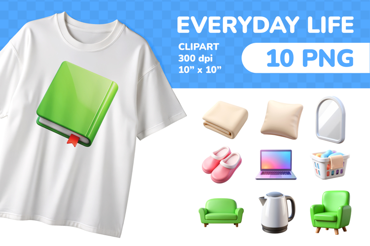 Everyday Life PNG Clipart Set 10 Items for Sublimation