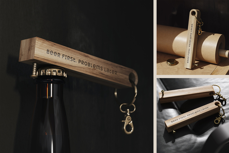 Wooden Bottle Opener with Screw Mockup