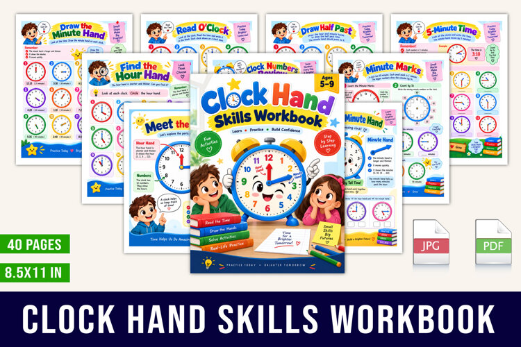 Clock Hand Skills Workbook example image 1