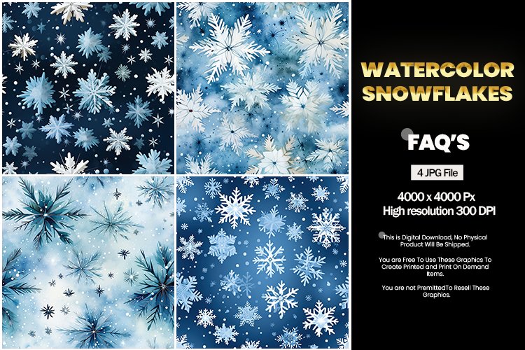 Watercolor Snowflakes Square Coaster - 04 Variations