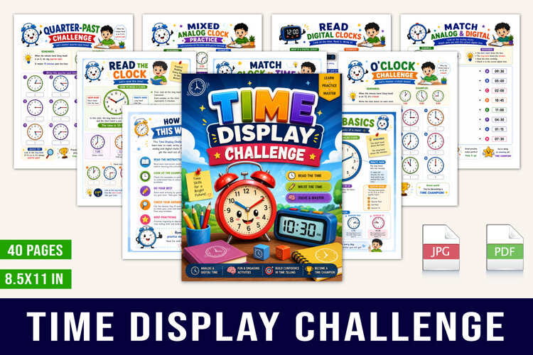 Time Display Challenge Kids’ Time-Telling Workbook example image 1