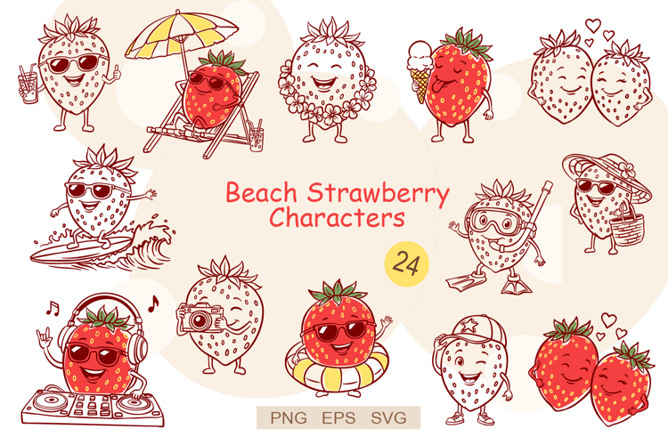 Beach Strawberry Characters Clipart