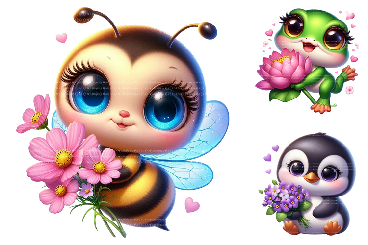 Cute Floral Baby Animals Clipart Bundle