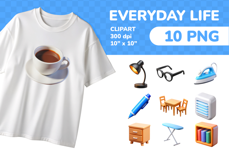 Everyday Life PNG Clipart Set 10 Items for Sublimation