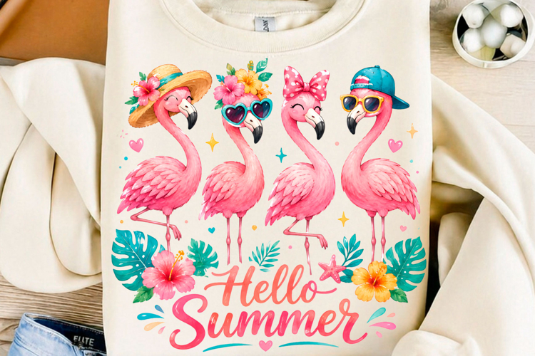 Hello Summer Flamingo Squad Png example image 1