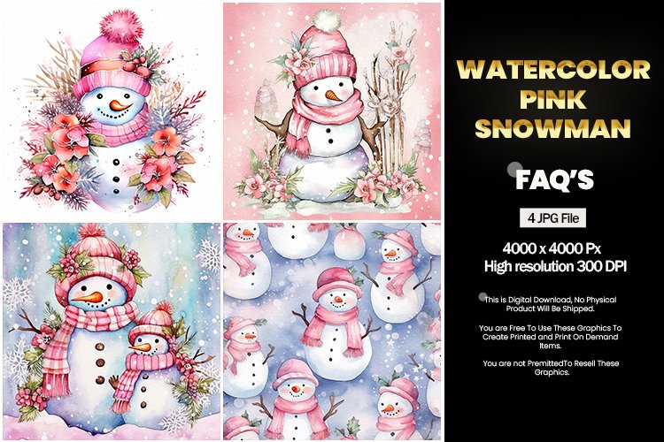 Watercolor Pink Snowman Square Coaster - 04 Variations