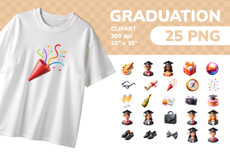 Graduation PNG Clipart Set 25 Items for Sublimation & Print