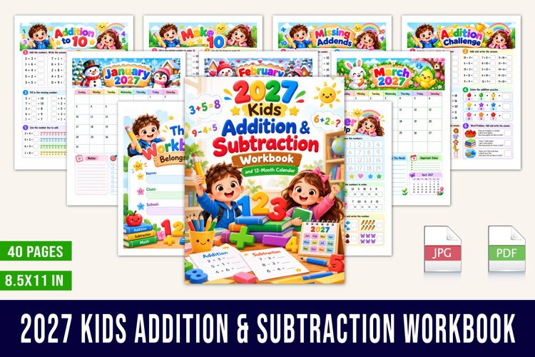 2027 Kids Addition & Subtraction Workbook example image 1