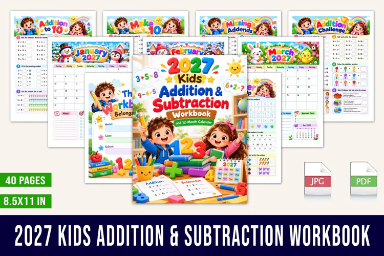 2027 Kids Addition & Subtraction Workbook