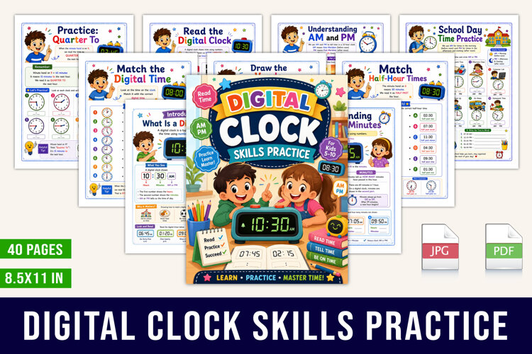Digital Clock Skills Practice example image 1