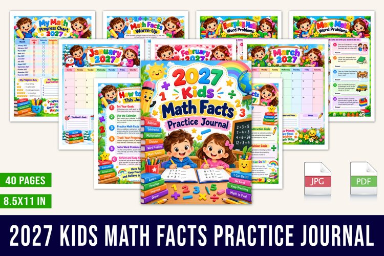 2027 Kids Math Facts Practice Journal example image 1
