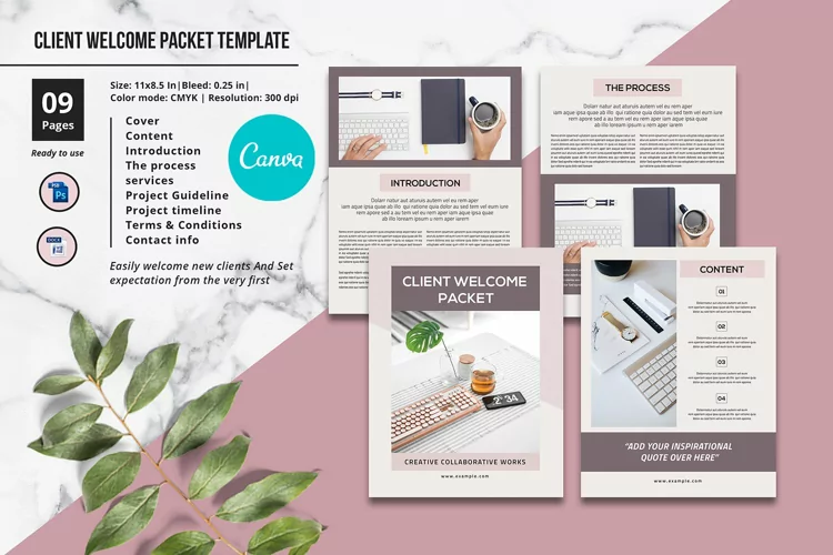 Client Welcome Packet, Canva, Photoshop & Ms Word Template