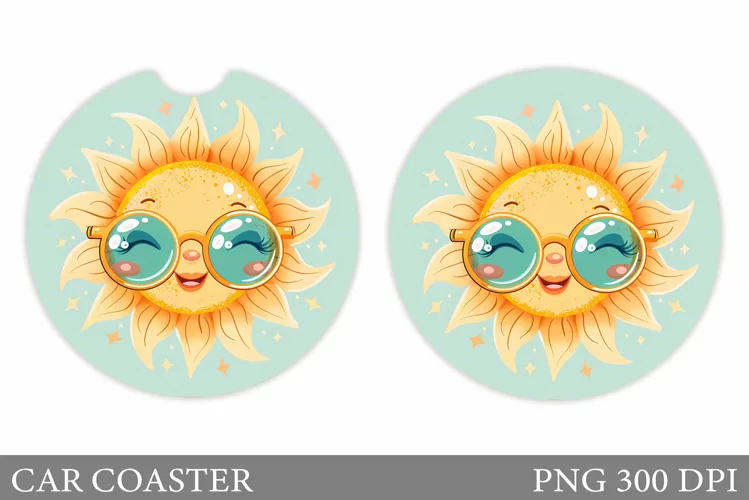 Positive Sun Car Coaster. Cute Sun Coaster Sublimations