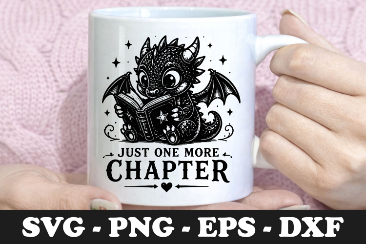 Just One More Chapter Cute Baby Dragon Reading SVG Design