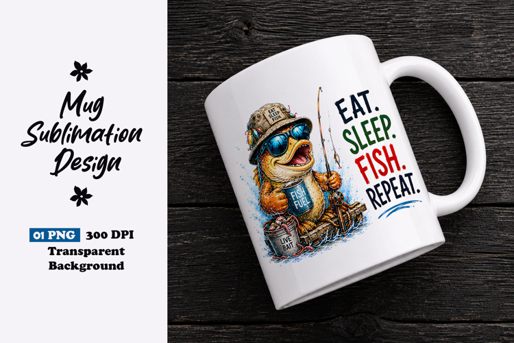 Eat Sleep Fish Repeat Funny Fishing Sublimation PNG