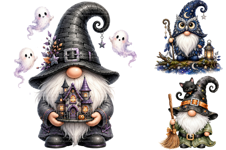 Halloween Gnome Clipart Bundle, Spooky Sublimation PNG
