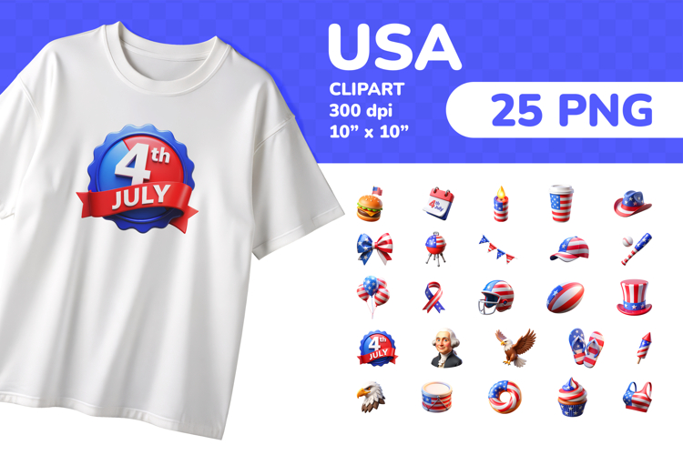 USA Independence Day PNG Clipart Set 25 Items