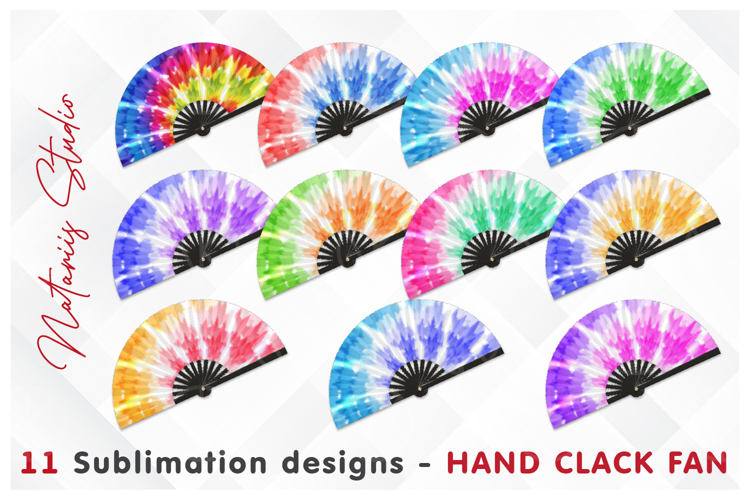 11 Vibrant Tie Dye Patterns - HAND CLACK FAN Sublimation.