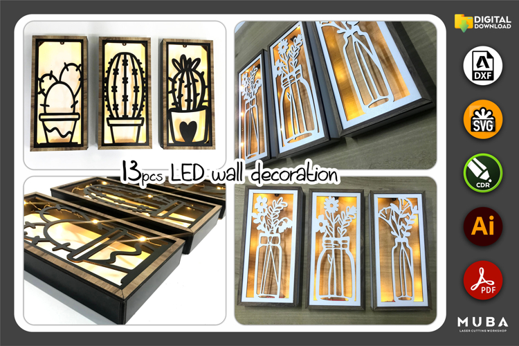 3D Led Wall Decor SVG, Wall Night Light DXF, Glowforge Laser