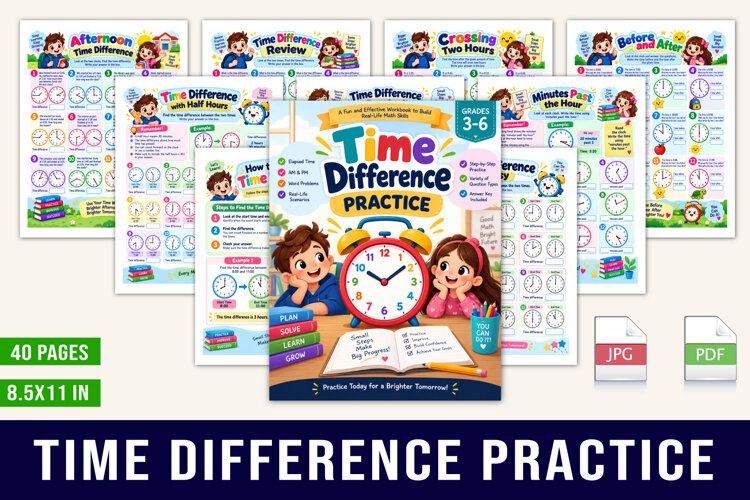 Time Difference Practice Workbook example image 1