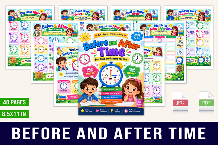 Before & After Time Fun Time Worksheets for Kids