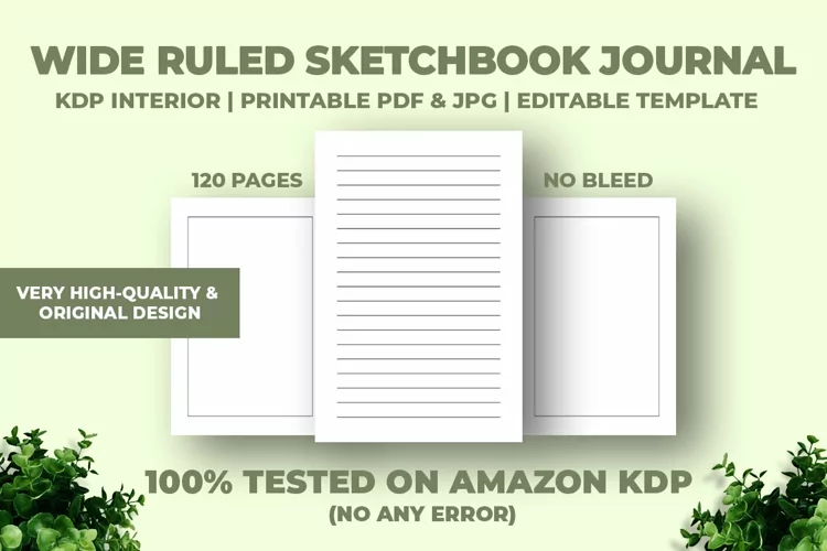 Wide Ruled Sketchbook Journal KDP Interior