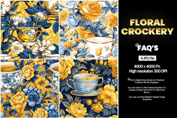 Floral Crockery Square Coaster - 04 Variations