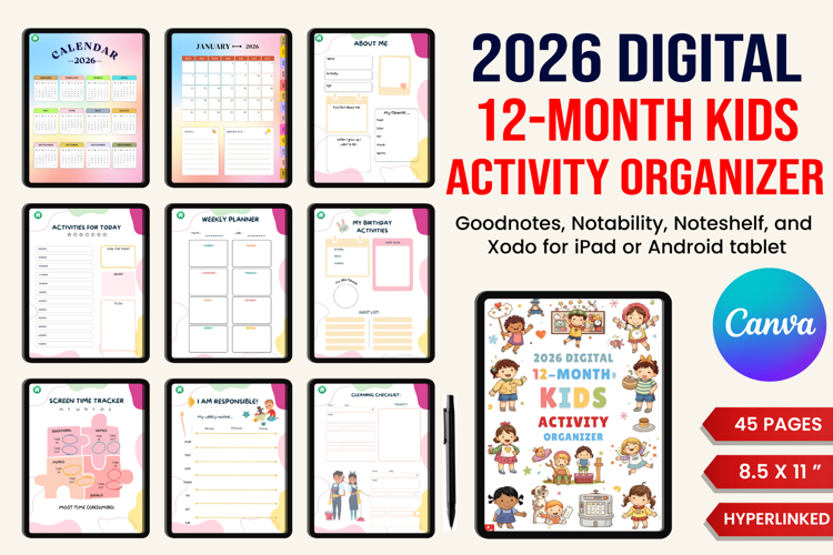 2026 Digital 12-Month Kids Activity Organizer